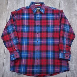 Orvis Flannel Shirt Mens Large Red Blue Plaid Heavy Cotton Long Sleeve Button Up